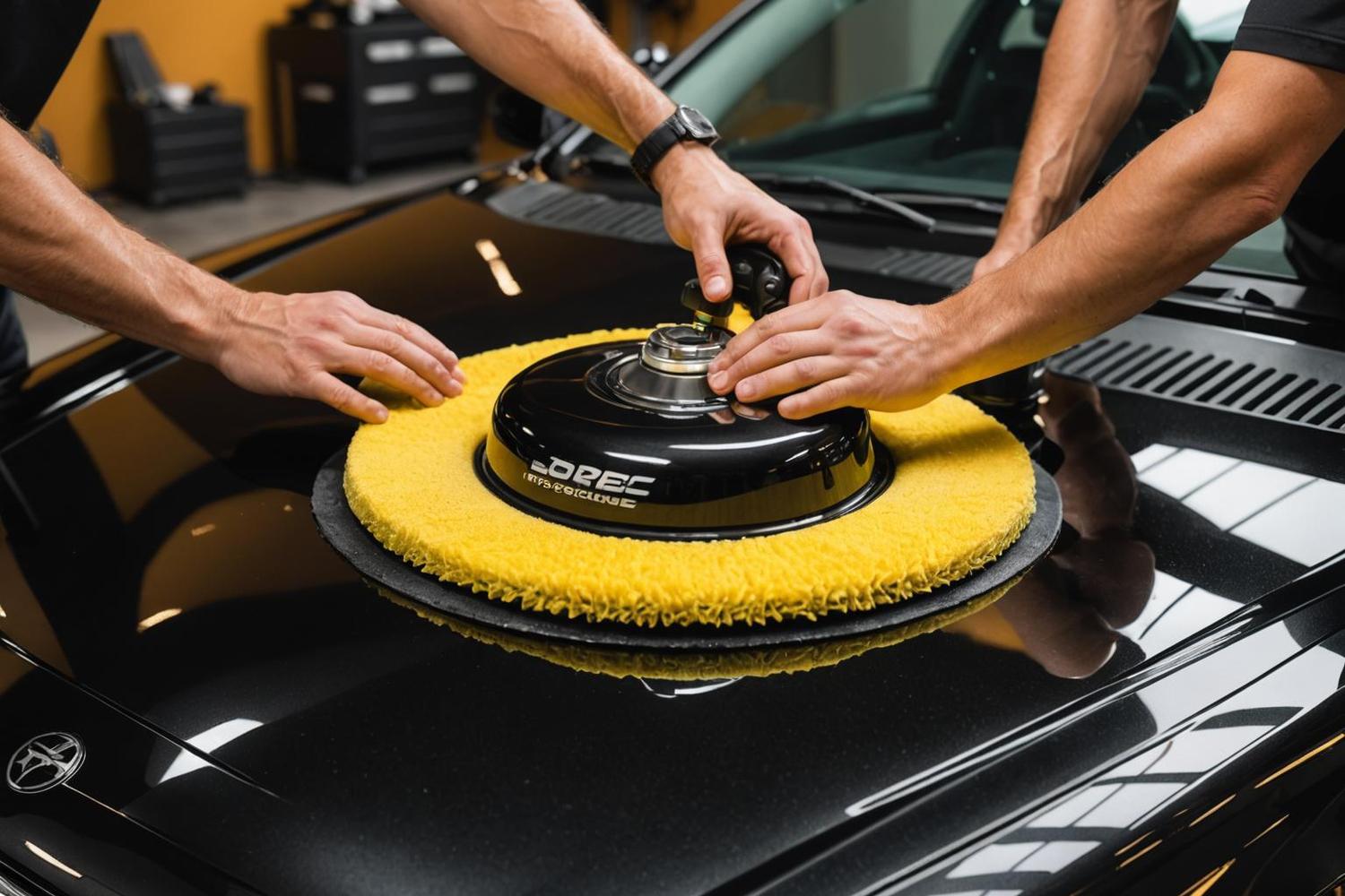 Detailer polishing a car bonnet
