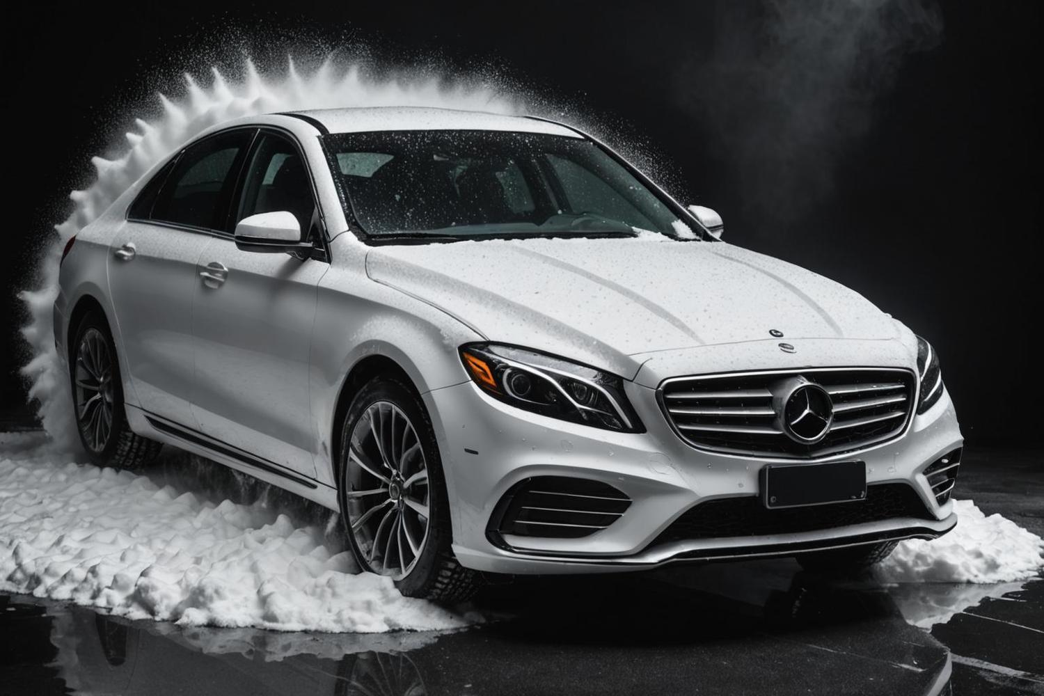 Sedan covered in snow foam